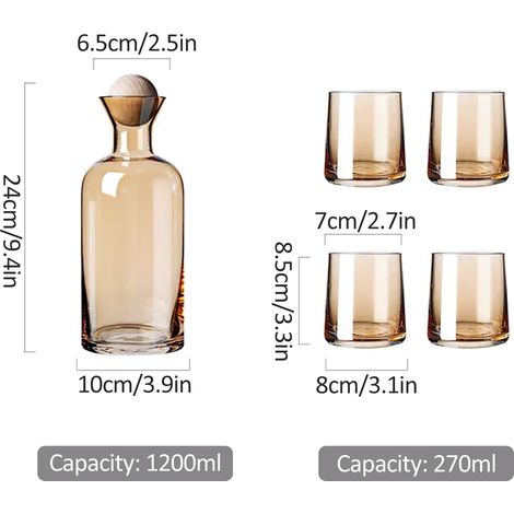 Ensemble de pichets de chevet en verre coloré, 4 tasses avec couvercle, capacité 1200 ml. (1/5)