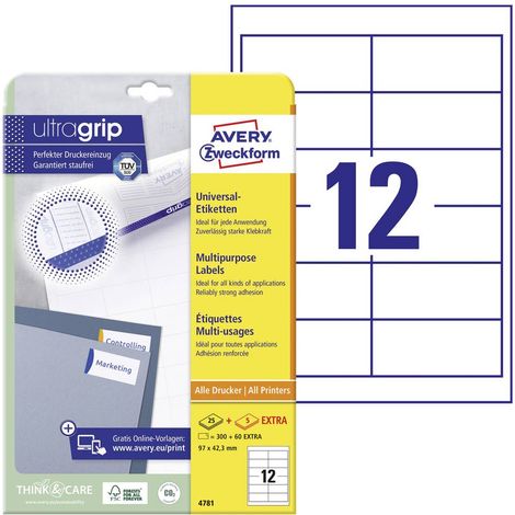 Avery-Zweckform 4781 Etichetta universale 97 x 42.3 mm Carta Bianco 360 pz. A tenuta permanente Stampante a getto d'inc (1/5)