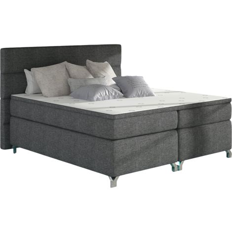 Lit boxspring 140x200 tissu anthracite Mador (1/5)