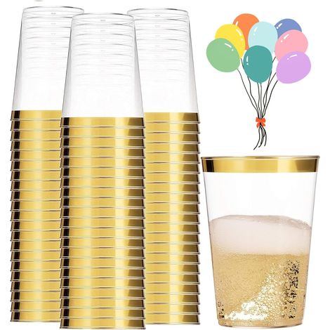 Lot De 50 Gobelets, Bord Argenté, Plastique Rigide, 280 Ml, Réutilisables, Pour Fête Et Mariage (1/5)