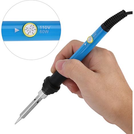 Fer à souder électrique 60W à température ajustable de 200 à 450℃ pour travaux de précision - Pack 1 unité avec manche isolé bleu ou gris. (1/5)
