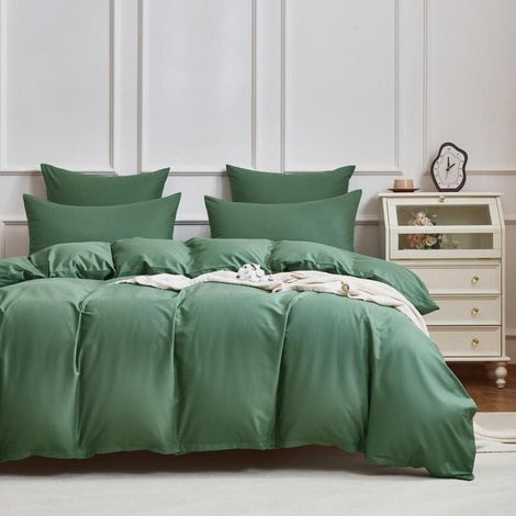 Bettwäsche-Set Baumwolle 135x200cm Salbeigrün Mako Satin mit Reißverschluss
