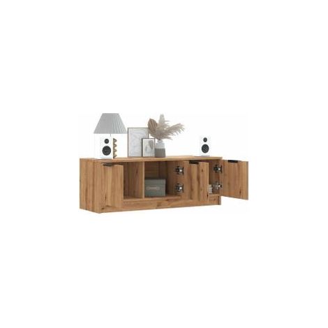 Meuble TV chêne artisanal 102x35x36,5 bois d'ingénierie (1/5)
