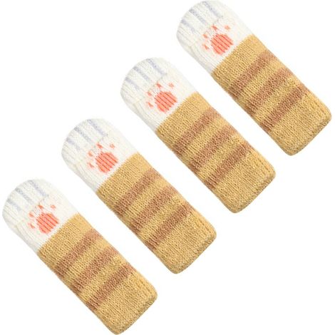 Lot de 4 chaussettes de protection pour pieds de meubles, motif pattes de chat mignonnes, double couche épaisse, anti-rayures et silencieuses, jaunes.