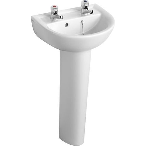 Armitage Shanks Sandringham 21 Basin with Full Pedestal 450mm Wide - 2 Tap Hole (1/4)