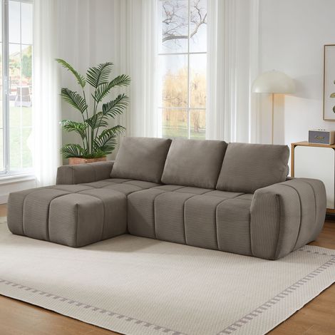 Canapé compressé, grand canapé d'angle moderne, canapé en L luxueux en cord avec coussins amovibles, canapés rembourrés pour salon, appartement et bureau, pas de montage requis (1/5)