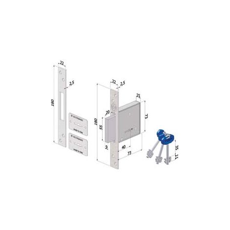 SERRATURA INFILARE A DOPPIA MAPPA 2000  mm.60 (2000XZB6022AB3)    SECUREMME