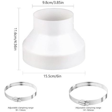 Réducteur de ventilation (150 mm vers 100 mm), adaptateur de conduit rond en ABS (1/4)