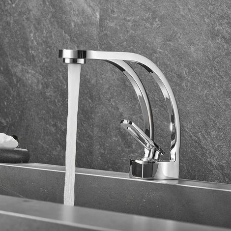 Robinet Salle de Bain Design Créatif Moderne, Robinet de Lavabo Noir, Mitigeur Salle de Bain Robinetterie Lavabo Monotrou, Laiton(Gris fumé) (1/5)