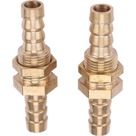 2 pièces Raccord de tuyauterie en laiton à embout cannelé pour cloison, adaptateur de connecteur (6 mm) (1/4)