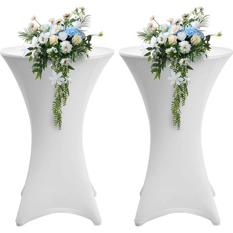 TolleTour 2× housses pour tables hautes stretch blanc Ø 60×110 cm – Housse élastique pour tables de bistrot pour événements et fêtes