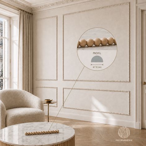 Moulure Murale Perle - Bois Brut - D.30 mm - 100 cm - Hêtre Naturel - a Peindre - Décoration murale (1/3)