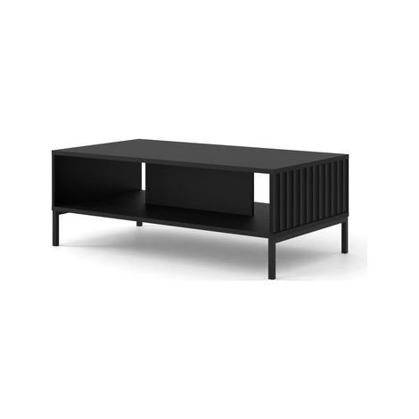 Table basse noir mat fraisé 90x60cm avec étagére de haute qualité modèle VAGUE pieds noir