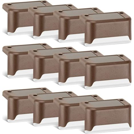 Lot de 12 lampes solaires LED étanches pour terrasse, finition bronze, pour allée, patio, terrasse et escaliers (1/4)