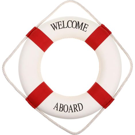Bouée de sauvetage décorative de bienvenue, bouée de sauvetage murale décorative sur le thème nautique, idéale pour une fête sur la plage, un bureau ou une boutique, rouge. (1/5)