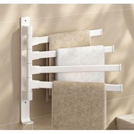 Toallero giratorio de 4 brazos, toallero grueso de pared con ganchos, ahorra espacio, montaje en pared - Beige