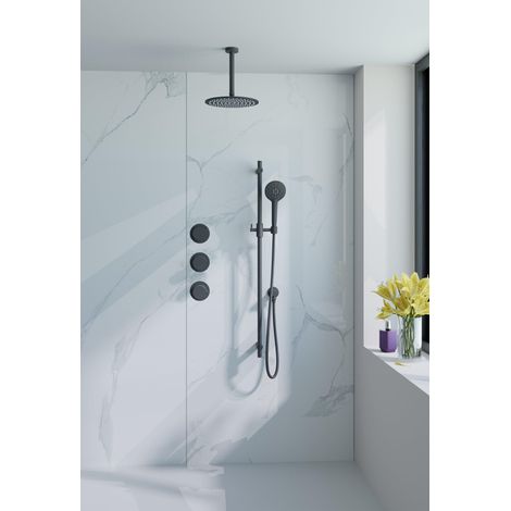 Fortifura Nebbio Ensemble de douche pluie - robinet encastré - élément encastré - barre de douche - flexible de douche en métal - douchette ronde -