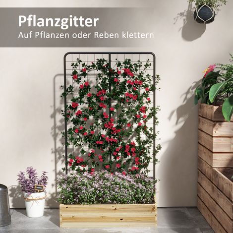 Potager surélevé avec treillis, doublure polaire, bois massif et acier, 80 x 38 x 145 cm, noir (1/4)