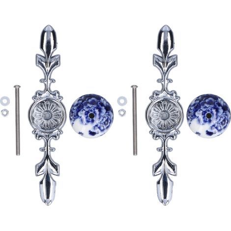 Maniglie per mobili in ceramica, set da 2 pezzi, pomelli dipinti a mano, stile semplice e moderno, porcellana 1060D con peonie blu e bianche (1/5)