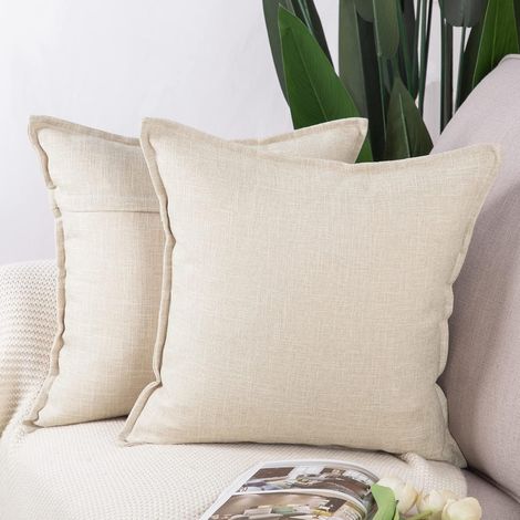 Lot de 2 Housses de Coussin Faux Lin Décoratif Coussin Couvre Style De Luxe pour canapé Chambre Beige Clair 45x45 cm (1/5)