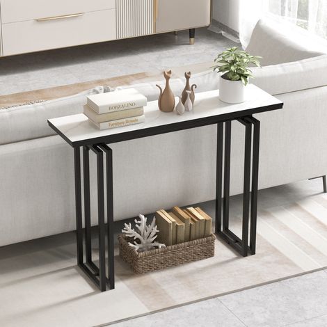 Table Console Marbre Meuble d'Entrée Cadre en Métal Design Noir pour Entrée Couloir Salon 110 x 30 x 81 cm Blanc+Noir (1/3)