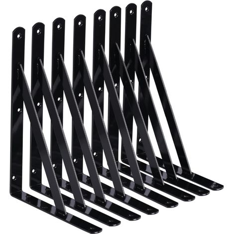 Set aus 8 massiven Wandhalterungen für Werkstattregale, 200x120 mm, aus 2 mm dickem Stahl, schwarz, inklusive Befestigungsmaterial.