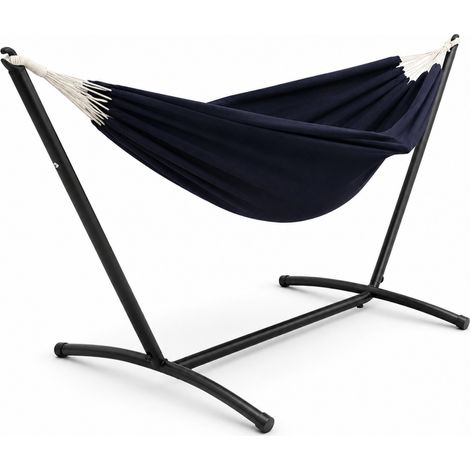 Hängematte mit Gestell Hängeliege Relaxliege Outdoor Indoor 180x140 bis 120Kg Blau