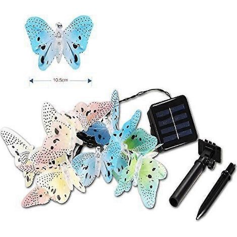 Guirlande lumineuse solaire papillons en fibre, 20 LED, étanche, multicolore, pour extérieur, jardin, terrasse ou patio. (1/5)