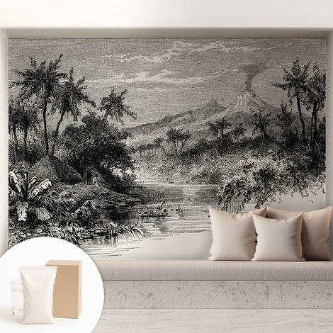 Papier peint intissé à motifs décoratifs pour salon chambre et bureau Décoration murale élégante avec colle Panorama exotique 208x146 cm (1/5)
