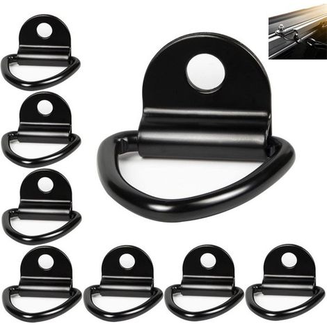 pièces - Anneau de traction à crochet de verrouillage en forme de D - avec vis - anneau de fixation pour remorque - noir - anneau de montage en acier inoxydable - anneau de montage en V - anneau de fi (1/5)