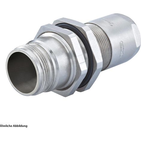 HUMMEL M16 Wanddurchführung Kupplung gerade mit Gegenmutter Hinterwand, Kabelabgang gerade, Klemmbereich 2,0mm - 7,0mm Farbe silber - 1 Stück