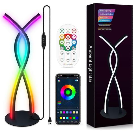 Lampe de chevet LED RGB blanc chaud, lampe de table décorative en métal, lampe à intensité variable avec synchronisation musicale et contrôle par application, idéale pour le bureau ou le salon. (1/5)