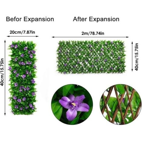 Treillis De Jardin avec Feuilles Artificielles,Mur De Haie,Clôture D'intimité Extensible, Haie Feuillage Artificiel avec Fleur (1/2)