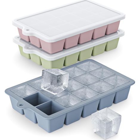 Silikon-Eiswürfelformen, 3er-Pack, leicht zu lösende Formen mit Deckeln, BPA-frei zum Einfrieren, Cocktails (Blau/Rosa/Grün) (1/5)