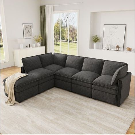 Canapé Modulable 344x137x89cm Tissu Chenille Gris - Canapé d'angle - XXL, Fonction Couchage, Design Modulable en Forme L ou U (1/5)