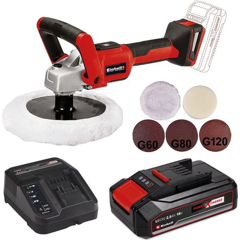 Einhell Cordless 180mm Brushless Polisher Power X Change 18v + 2.5AH Battery Kit (1/5)