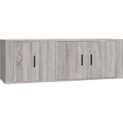 Conjunto de muebles mueble aparador TV televisión salón dormitorio sala 2 piezas sonoma madera de ingeniería gris 020024463