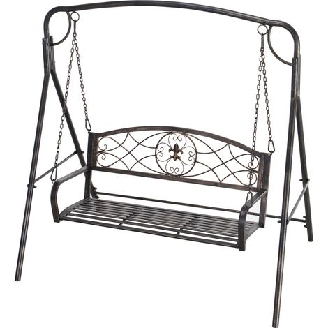 Balancelle de jardin 2 places en métal bronze, 167 x 123 x 175 cm, pour terrasse et extérieur (1/5)
