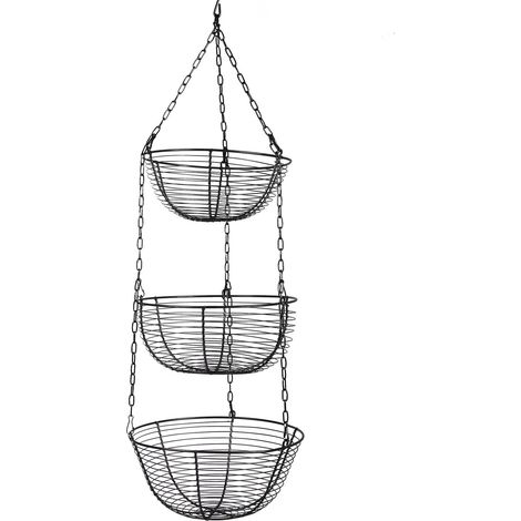 3 Etagen Körbe Hängekorb Hänge Etagere Obstkorb Küchenampel Obsthängekorb Hängeampel 84cm Schwarz