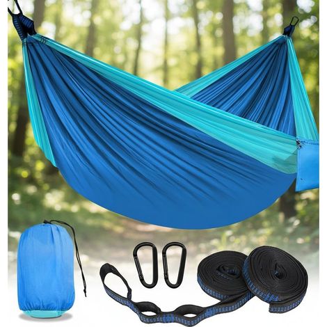 XXL 2-Person Hammock 300 x 200 cm – Foldable, ultra-lightweight and portable – Outdoor hammock with a load capacity of 300 kg – Ideal for garden, camping, travel, balcony and indoor use (Blue) (1/5)
