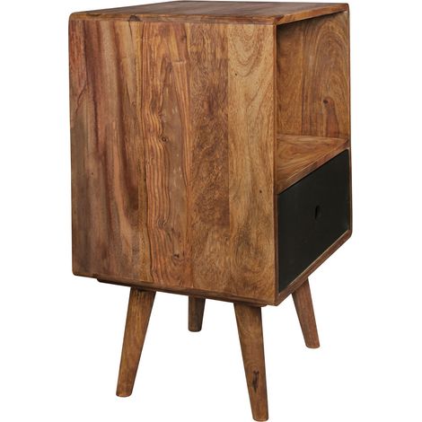 Retro Nachtkonsole Massiv-Holz Nachttisch mit Schublade dunkelbraun / schwarz B/H/T ca. 40/70/35cm (1/5)