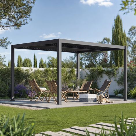 Pergola bioclimatique aluminium 12m2 anthracite X-METAL (1/5)