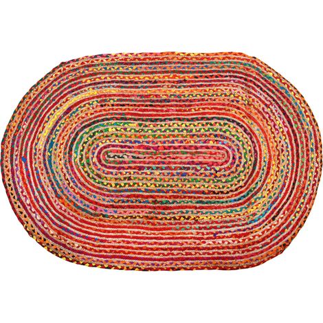 Tapis ovale coloré en jute et coton India 180 x 120 cm (1/3)