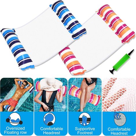 Lot de 2 matelas gonflables pour piscine, jouets pour adultes, accessoires gonflables 4 en 1 pour piscine, hamac de piscine (bleu et orange