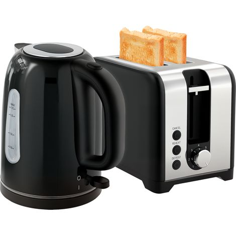 HOMCOM 1.7L 3000W Rapid Boil Jug Kettle and 2-Slice Toaster Set, Black (1/5)
