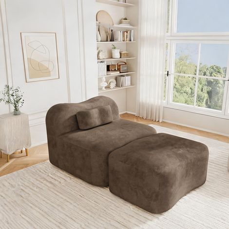 Sofa modulaire sans cadre avec pouf en velours brun (1/5)