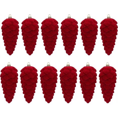12 Pigne Natalizie Floccate Velluto Rosso GRANDI 14x5.5 cm Addobbi Albero DI NATALE GHIRLANDE per decorare ambienti domestici e professionali addobbi particolari (1/5)