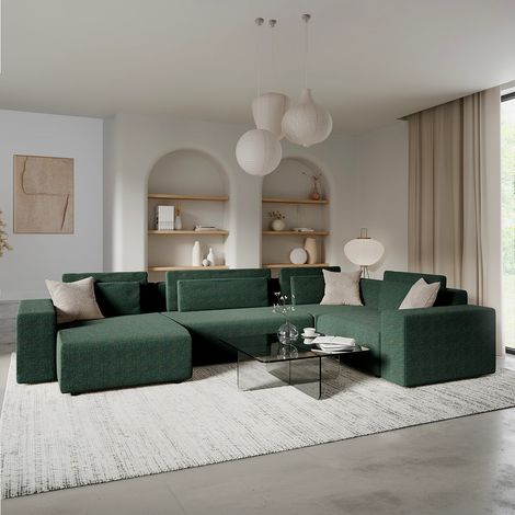 5-Sitzer U-Sofa mit linker Ecke ausklappbar mit Stauraum Lorenzo Grün (1/5)