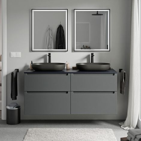Badmöbel Unterschrank Bernstein VIREO 120cm Badmöbel: Anthrazit matt, Waschtischplatte: Mitternachtsblau matt
