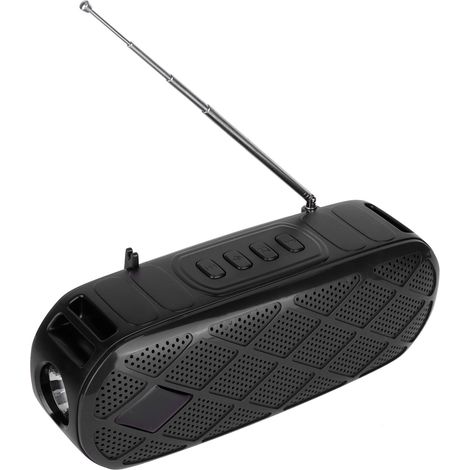 Enceinte Bluetooth portable solaire d'extérieur avec lampe torche et radio FM - Noir